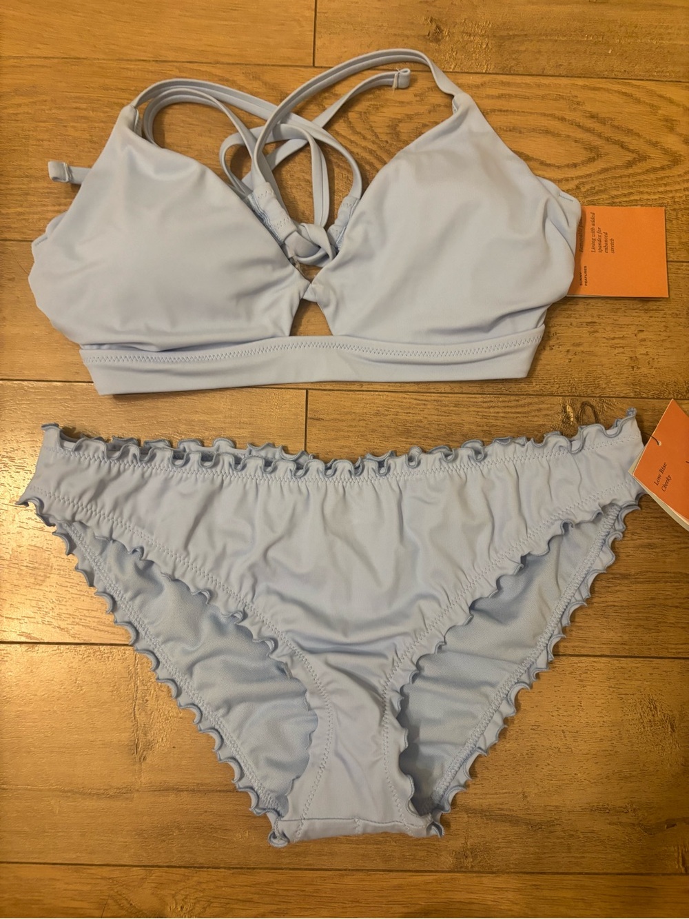 Shade & Shore Light Blue Ruffle Bikini Set 36C Medium New